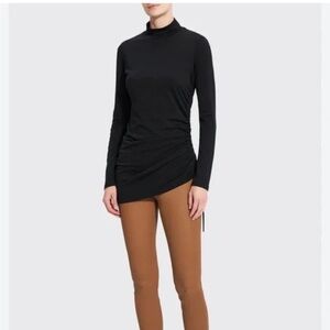 New Theory Black Apex Ruched Mock Neck Tunic